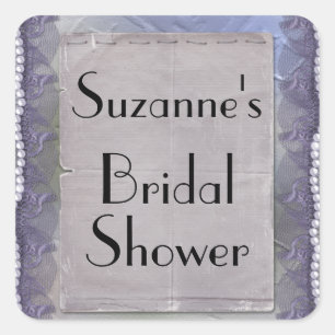 Purple Lace and Pearls Bridal Shower Square Sticker