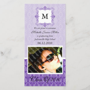 Purple Lace Damask Initial Graduation Photo Card