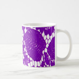 Purple Lace Floral Leaves Coffee Cup