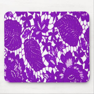Purple Lace Floral Leaves Mouse Pad