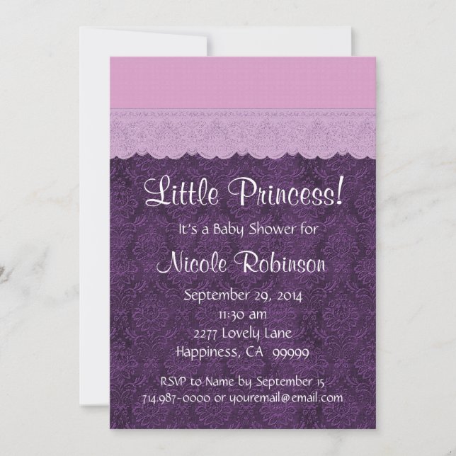 Purple Lace Little Princess Girl Baby Shower S21E Invitation (Front)