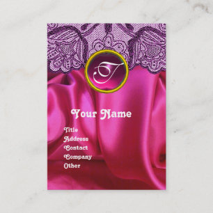 PURPLE LACE PINK FUCHSIA SILKCLOTH, GEM MONOGRAM BUSINESS CARD