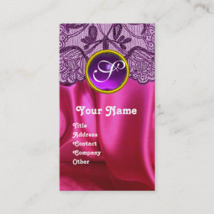 PURPLE LACE PINK FUCHSIA SILKCLOTH, GEM MONOGRAM BUSINESS CARD