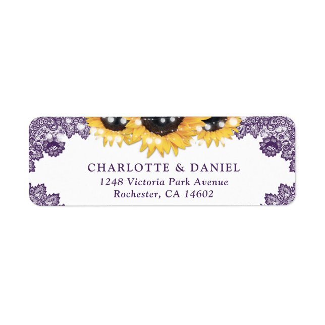 Purple Lace Rustic Sunflower Return Address Label (Front)