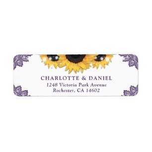 Purple Lace Sunflower Return Address Wedding Label