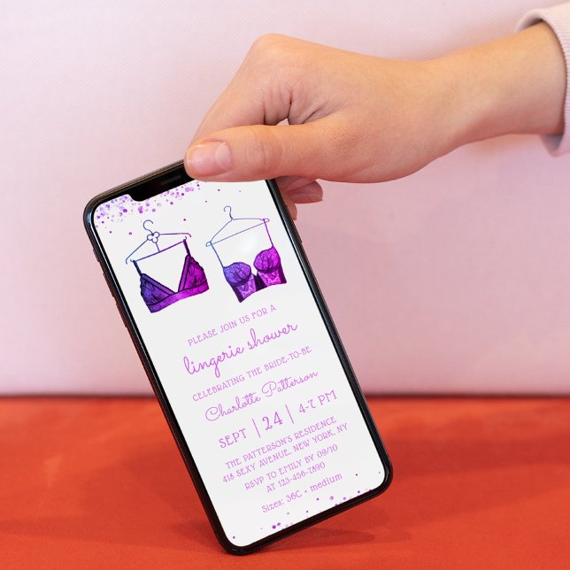 Purple Lace Watercolor Lingerie Bridal Shower Invitation (Creator Uploaded)