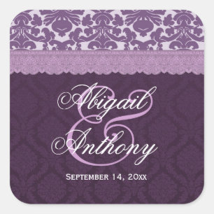 Purple Lace Wedding Damask V08 Square Sticker