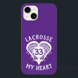 Purple Lacrosse My Heart Case-Mate iPhone Case<br><div class="desc">Cool heart made of the heads of lacrosse sticks professes your love for the sport. Customise with your player's number over the ball inside the basket. Makes a great personalised gift for a lacrosse player, coach, team, player mum or fan. Available in red, orange, green, purple, blue, maroon, and black....</div>