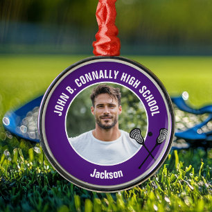 Purple Lacrosse Player Photo High School Christmas Metal Ornament
