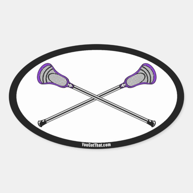 Purple Lacrosse Sticks Oval Sticker (Front)