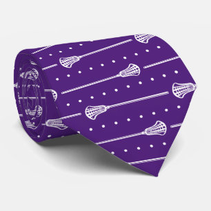 Purple Lacrosse White Sticks & Dots Pattern Tie