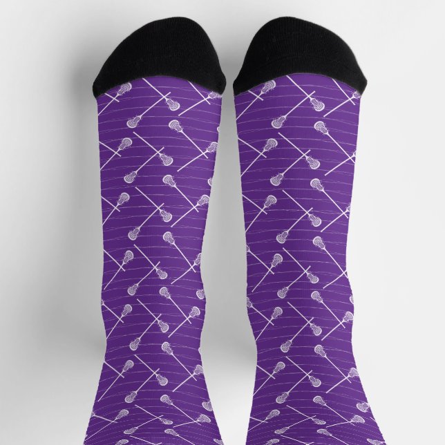 Purple Lacrosse White Sticks Patterned Socks (Top)