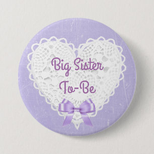 Purple Lacy Big Sister-To-Be Baby Shower Button