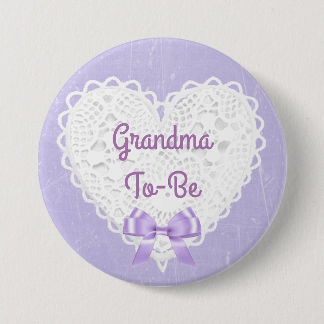 Purple Lacy Grandma-To-Be Baby Shower Button (Front)
