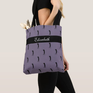Purple Lady Golfer Custom Name Tote Bag