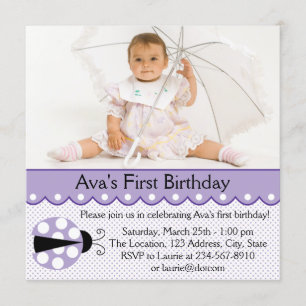 Purple Ladybug Birthday Party Invitation