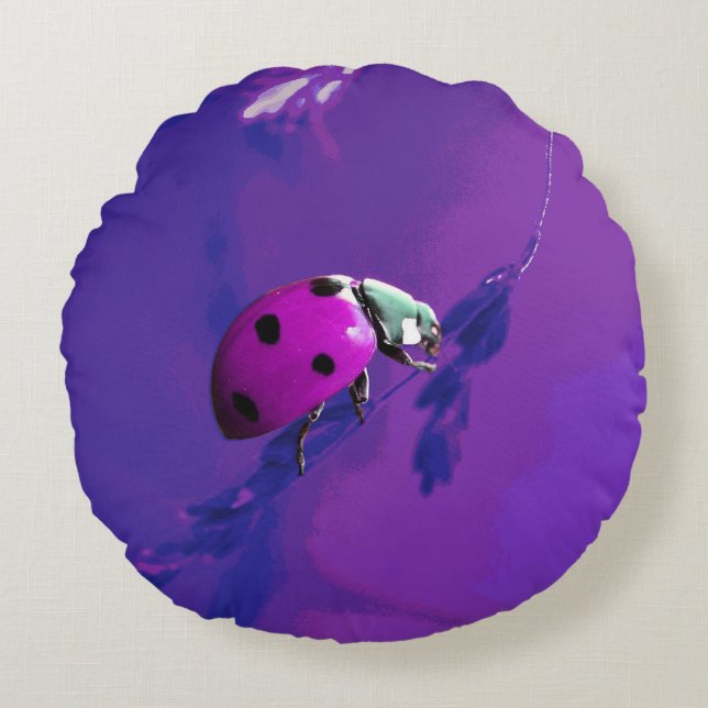 Purple Ladybug Round Cushion (Front)