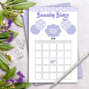 Purple Lamb Baby Shower Cute Sweet Bingo Game Card