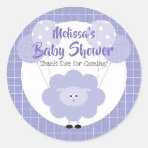 Purple Lamb Baby Shower Thank Ewe Cute Kawaii Classic Round Sticker