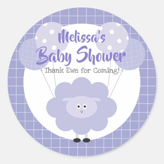 Purple Lamb Baby Shower Thank Ewe Cute Kawaii Classic Round Sticker (Front)