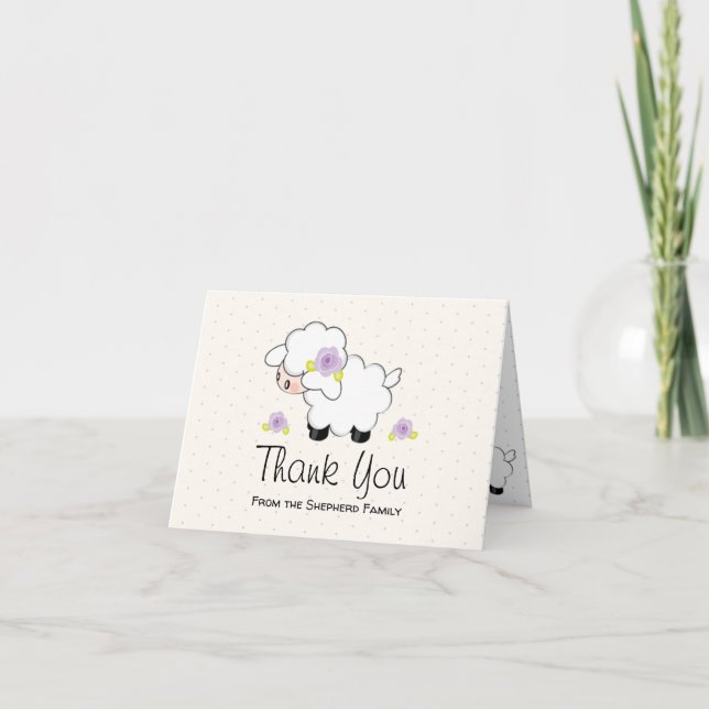 Purple Lamb Baby Shower Thank You Card (Front)