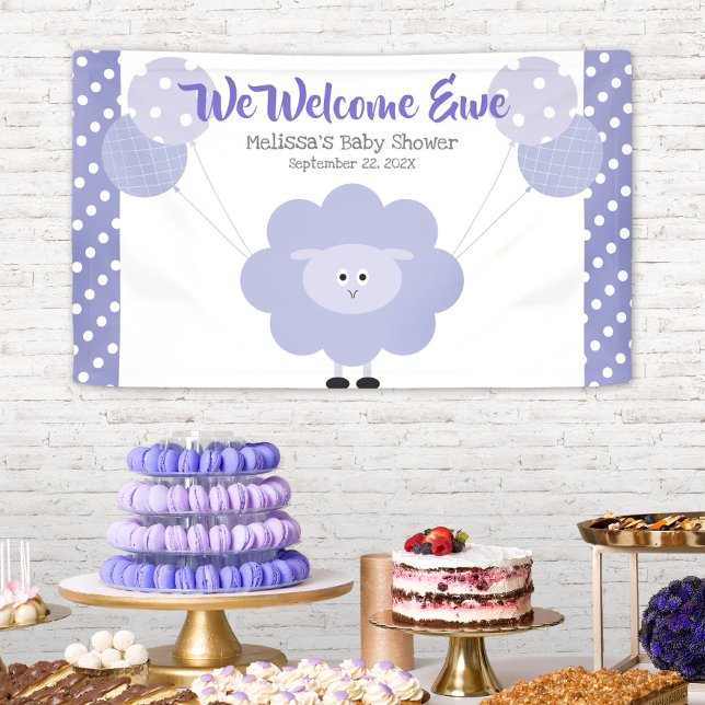 Purple Lamb Balloons Baby Shower Cute Kawaii Banner (Creator Uploaded)