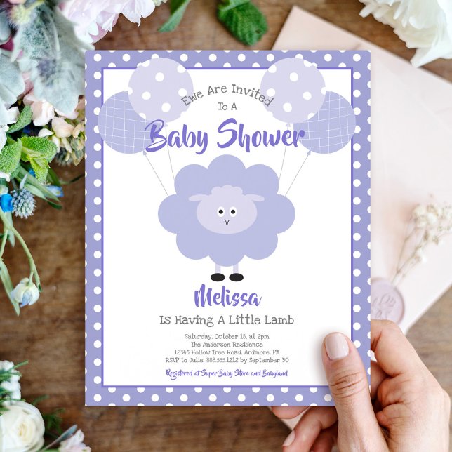 Purple Lamb Budget Cute Baby Shower Invitation (Creator Uploaded)