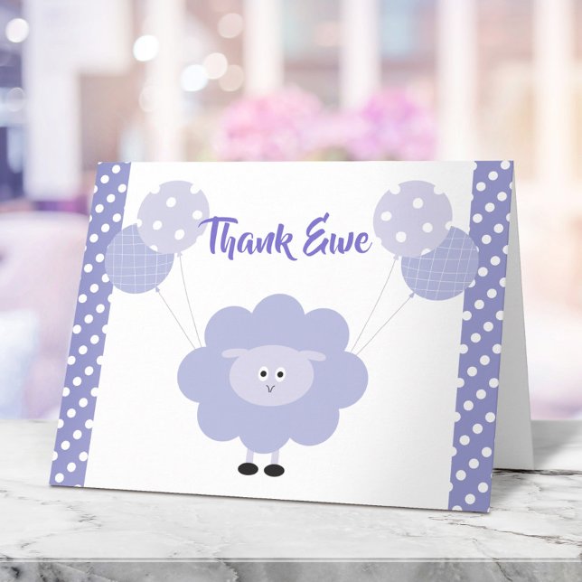 Purple Lamb Cute Sweet Gender Neutral Baby Shower Thank You Card (Creator Uploaded)