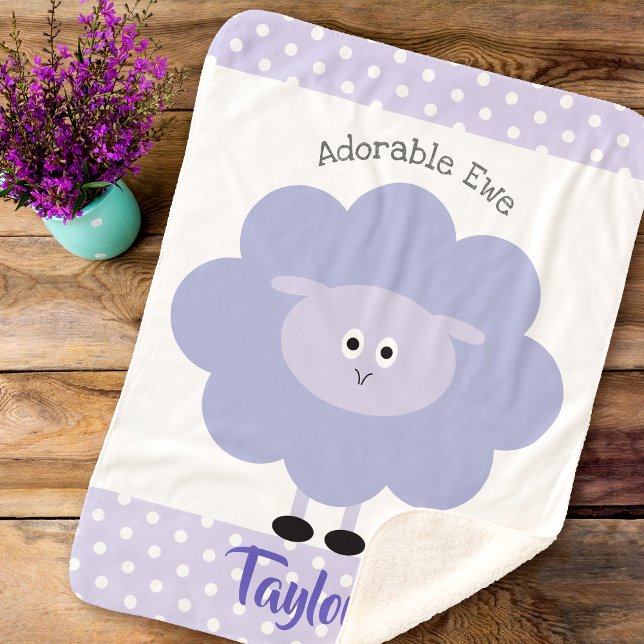 Purple Lamb Gender Neutral Adorable Ewe Name Cute Sherpa Blanket (Creator Uploaded)
