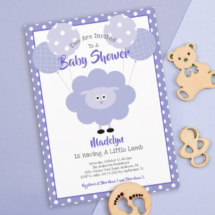 Purple Lamb Gender Neutral Baby Shower Modern Cute Invitation