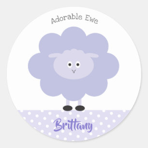 Purple Lamb Modern Adorable Ewe Cute Name School Classic Round Sticker