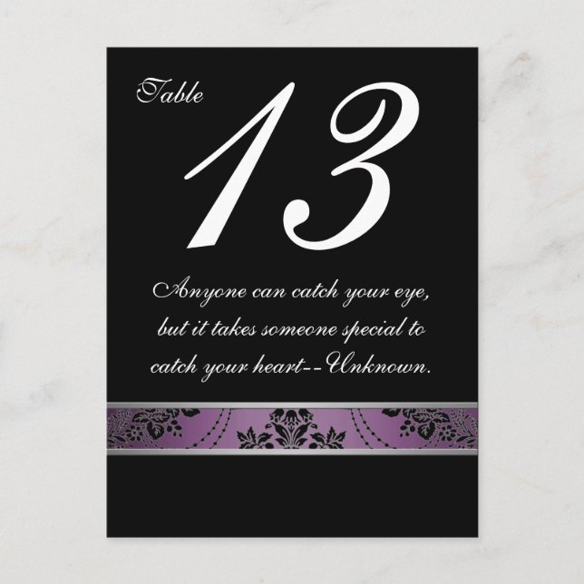 Purple Lapis Damask Table Number Card (Front)
