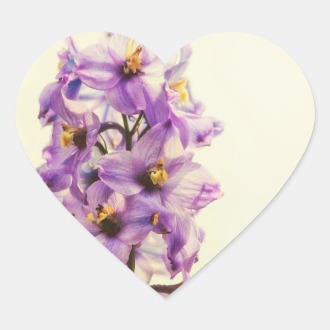 Purple Larkspur Delphinium Heart Sticker (Front)