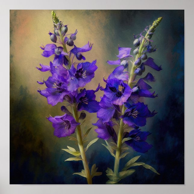 Purple Larkspur Flower Art Print Poster (Front)