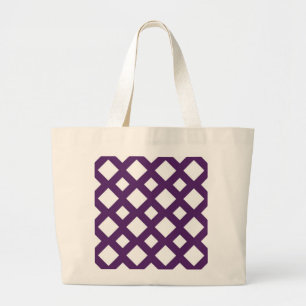 Purple Lattice on White Large Tote Bag
