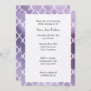 Purple Latticework, Moroccan Trellis, Baby Shower Invitation
