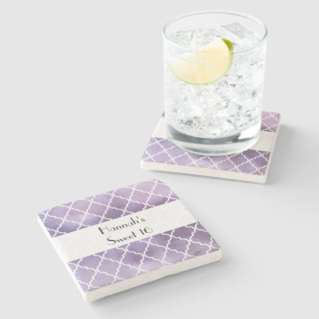 Purple Latticework, Moroccan Trellis, Sweet 16 Stone Coaster (Side)
