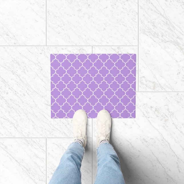 Purple Latticework, Quatrefoil, Moroccan Trellis Doormat (Indoor)