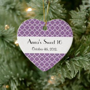 Purple Latticework, Quatrefoil, Trellis, Sweet 16 Ceramic Ornament