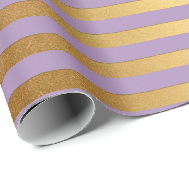 Purple Lavande Plum Gold Stripes Lines Elegant Wrapping Paper (Roll Corner)