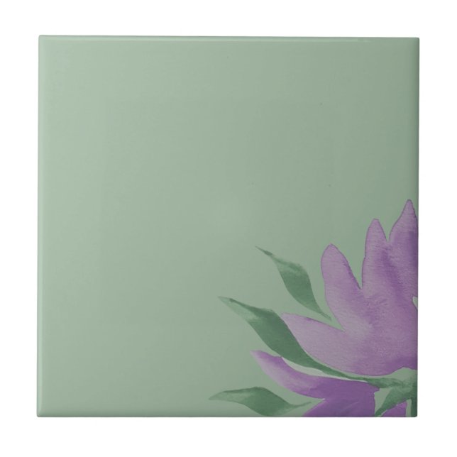 Purple Lavander Watercolor Elegant Floral Ceramic Tile (Front)