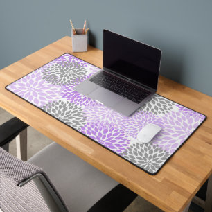 Purple Lavender and Gray Dahlia Floral Desk Mat
