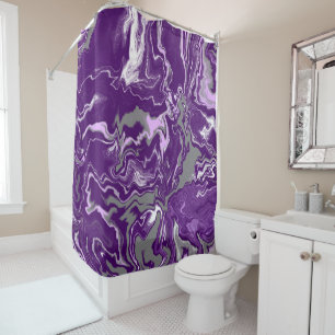 Purple. Lavender and Gray Marble Fluid Art Shower Curtain