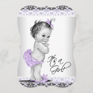 Purple Lavender and Grey Baby Girl Shower Invitation