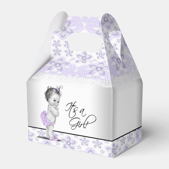 Purple Lavender and Grey Baby Shower Favour Box (Front Side)