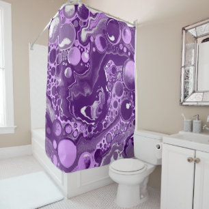 Purple. Lavender and Grey Marble Fluid Art Cells Shower Curtain