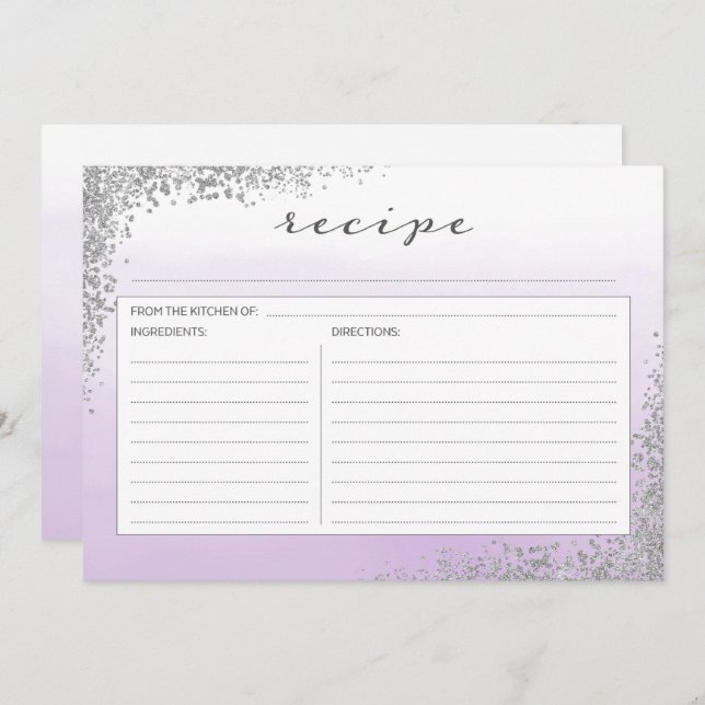 Purple Lavender and Silver Recipe Card (Front/Back)