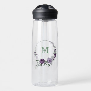 purple lavender and white flowers greenery water bottle