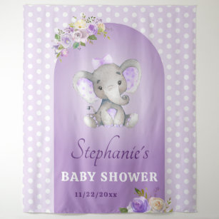 Purple Lavender Baby Girl Elephant Shower Sprinkle Tapestry
