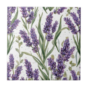 Purple Lavender Blooms Watercolor Botanical Ceramic Tile
